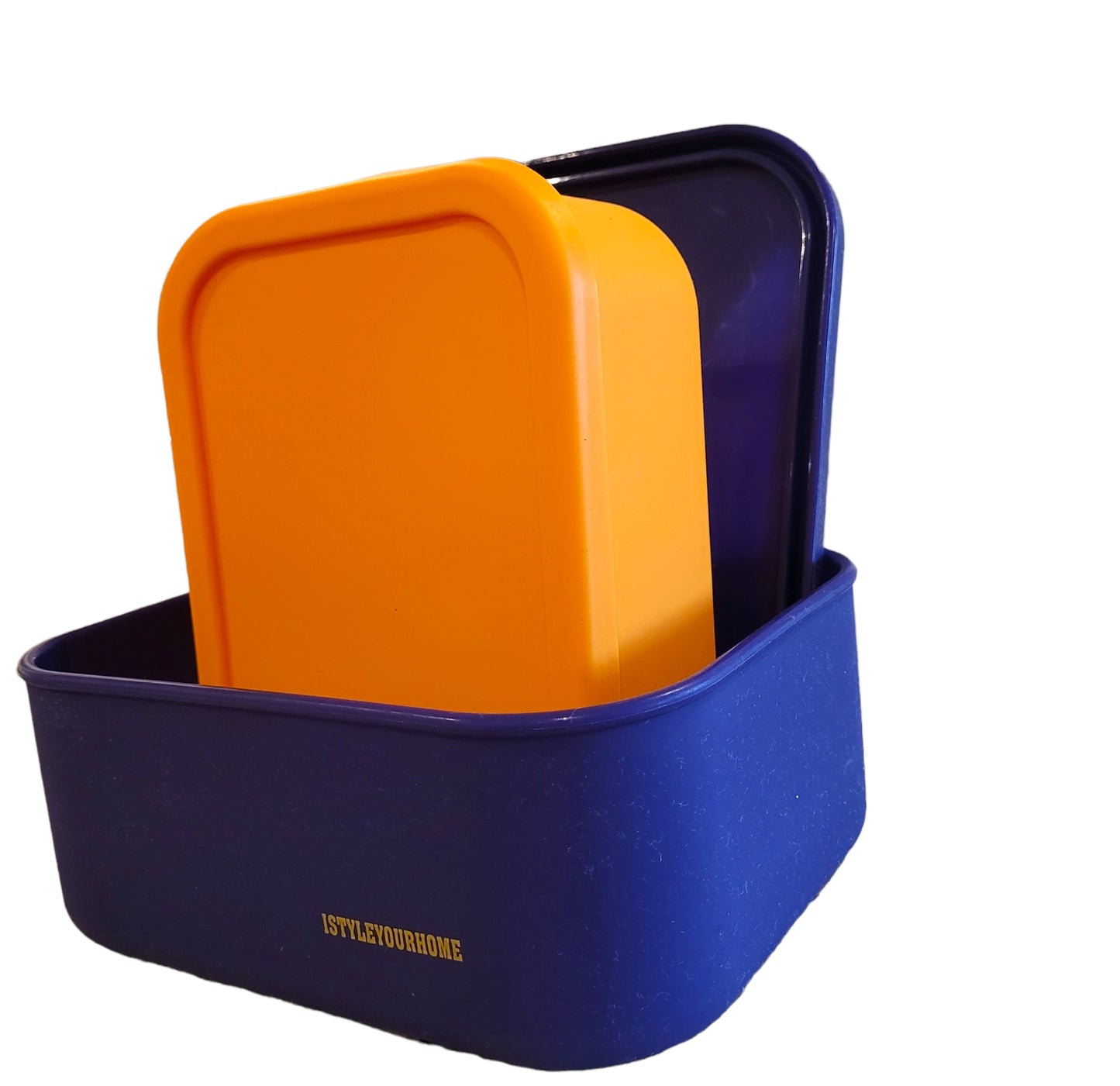 Silicone BENTO Food Storage Containers with Lids - Set of 2 Multi-Color in Canvas Bag (Purple-XL/Mustard-L)