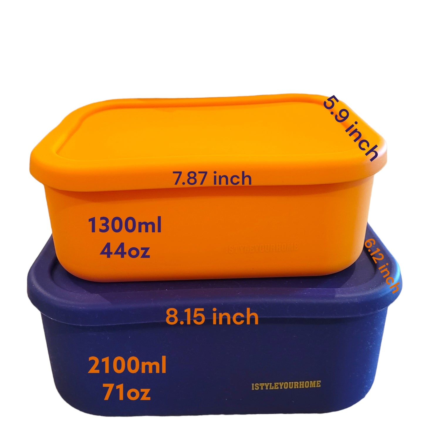 Silicone BENTO Food Storage Containers with Lids - Set of 2 Multi-Color in Canvas Bag (Purple-XL/Mustard-L)